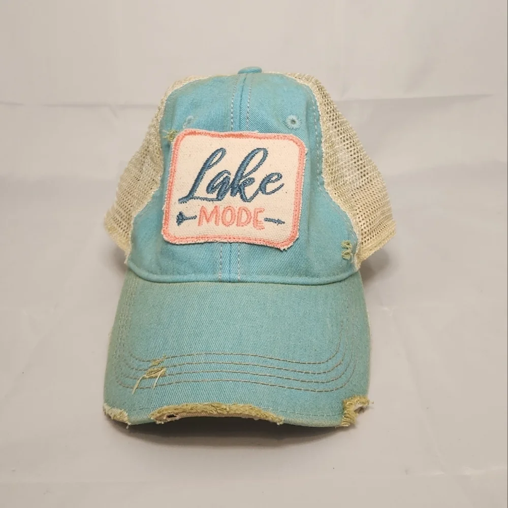 Like New The Goat Stock Ball cap Sky Blue Lake Mode Distressed Headmost Mesh Hat - Picture 2 of 12